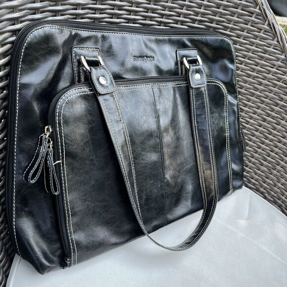 SAMSONITE White Stitch Vegan Leather Laptop Work Tote Travel Bag- Up To 17.5” - Picture 1 of 10